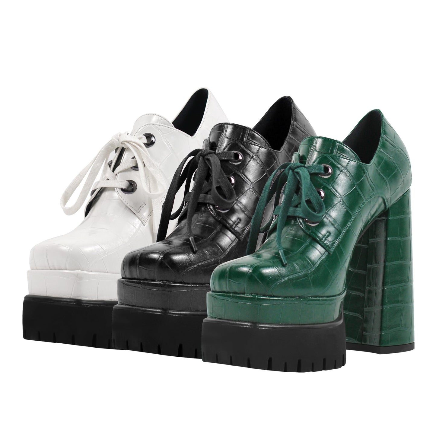 Double Platform Leather Patterned Lace Up Crossdressing Pumps