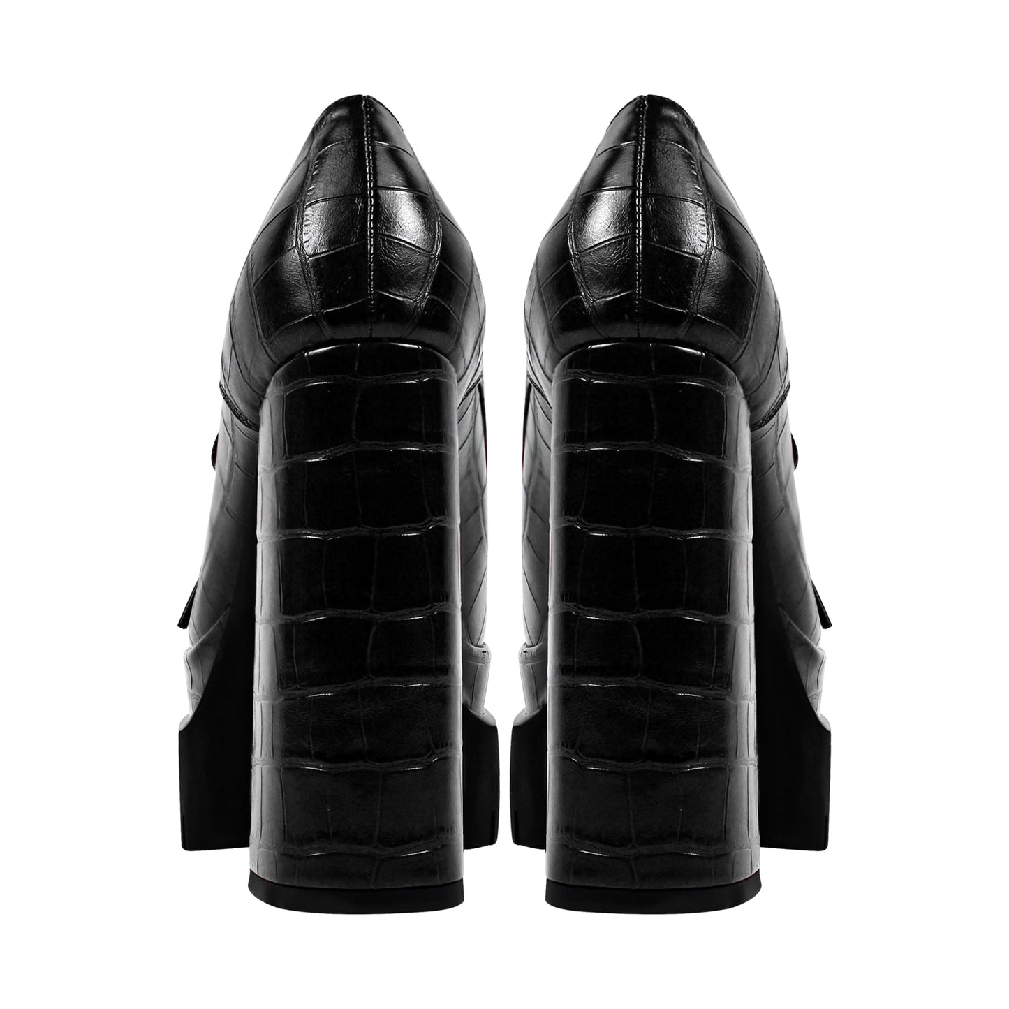 Double Platform Leather Patterned Lace Up Crossdressing Pumps
