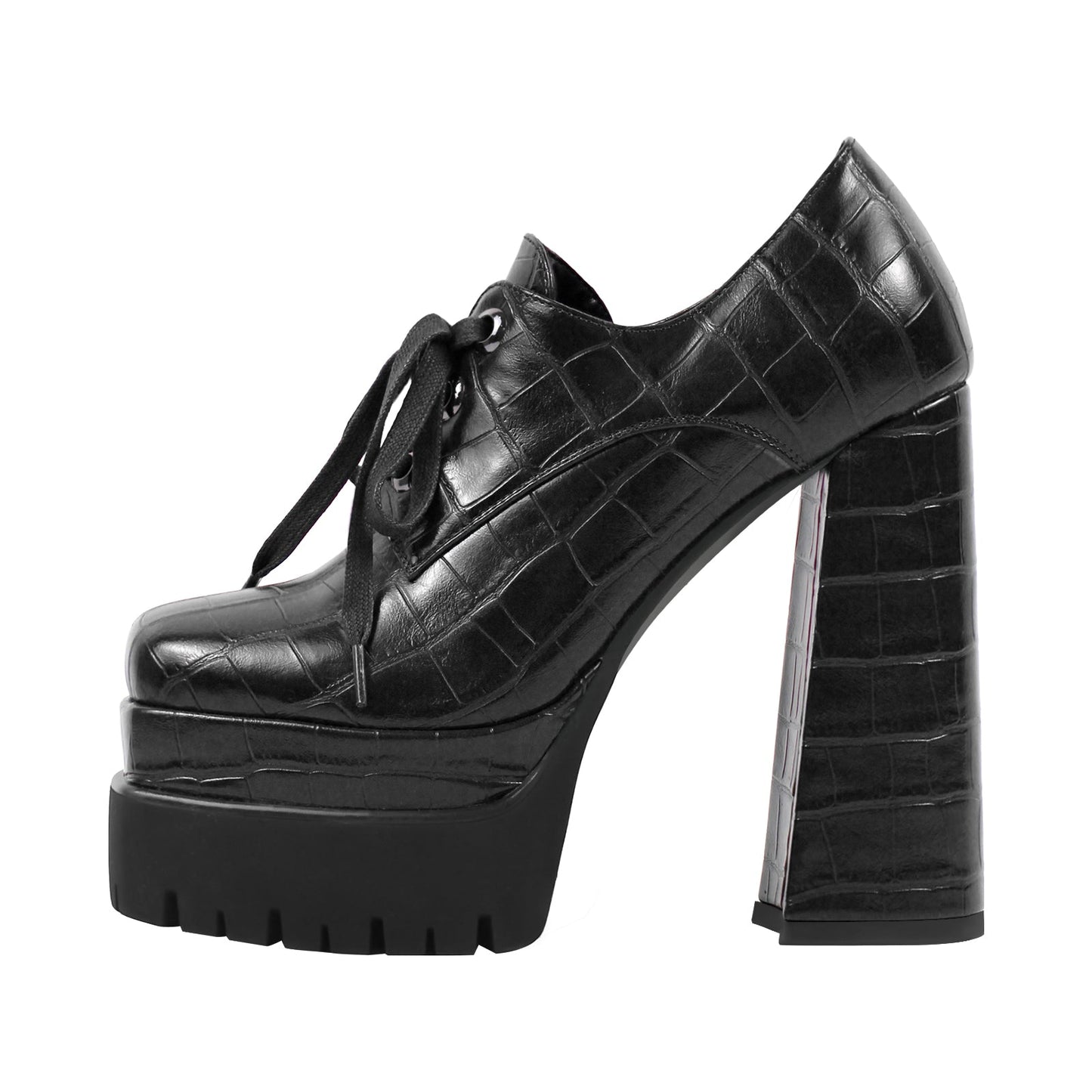 Double Platform Leather Patterned Lace Up Crossdressing Pumps