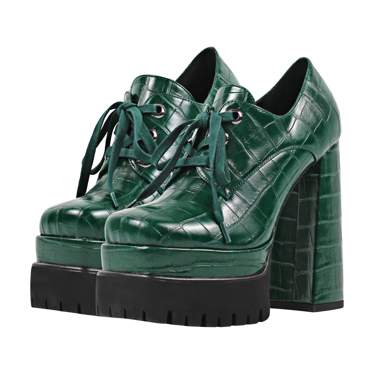 Double Platform Leather Patterned Lace Up Crossdressing Pumps