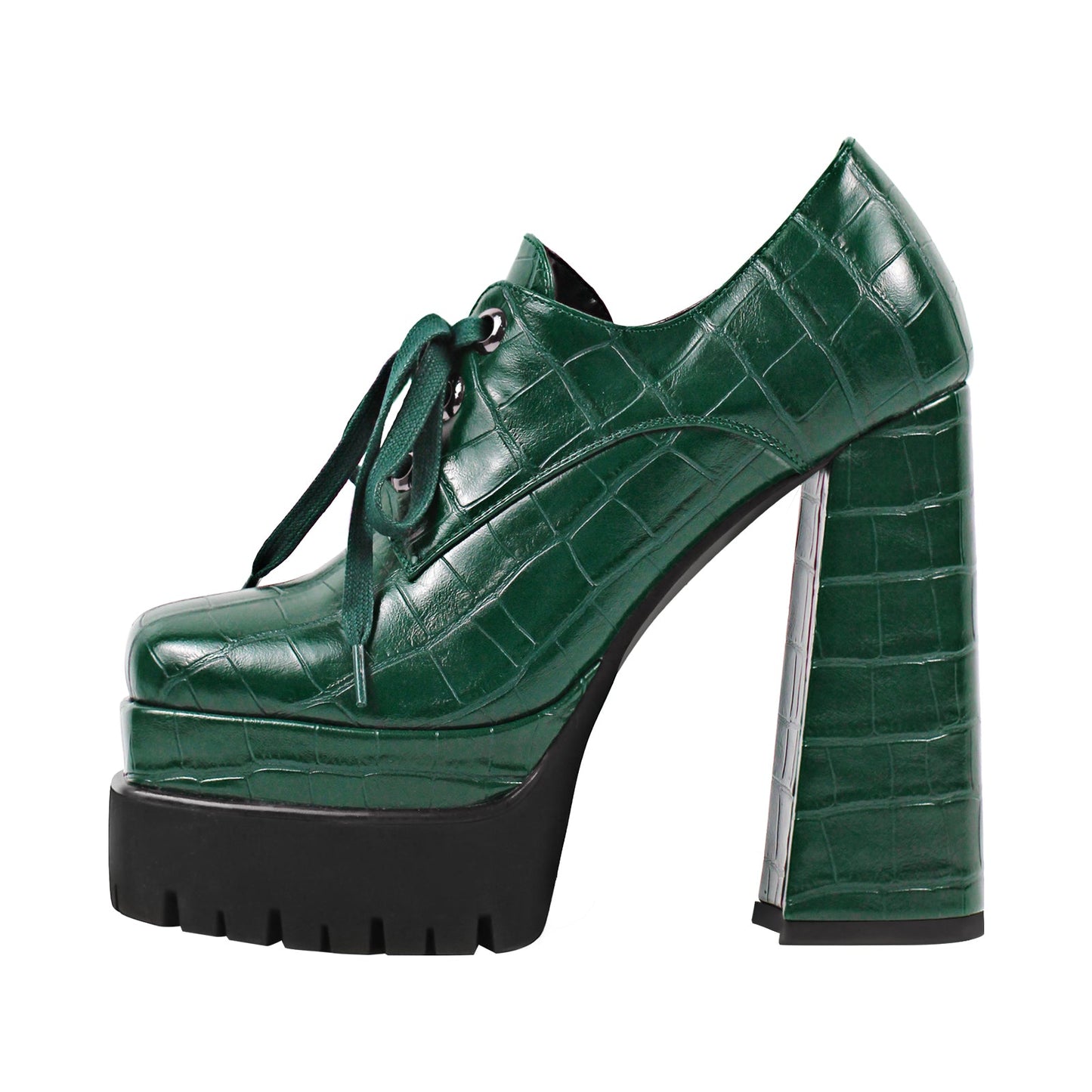Double Platform Leather Patterned Lace Up Crossdressing Pumps