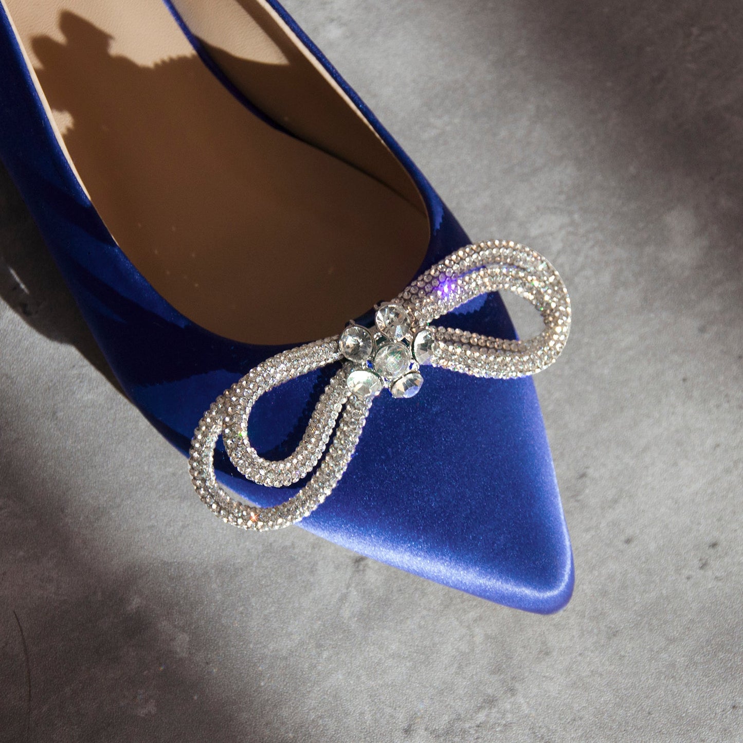Rhinestones Bow Pointed Toe Crossdressing Flats