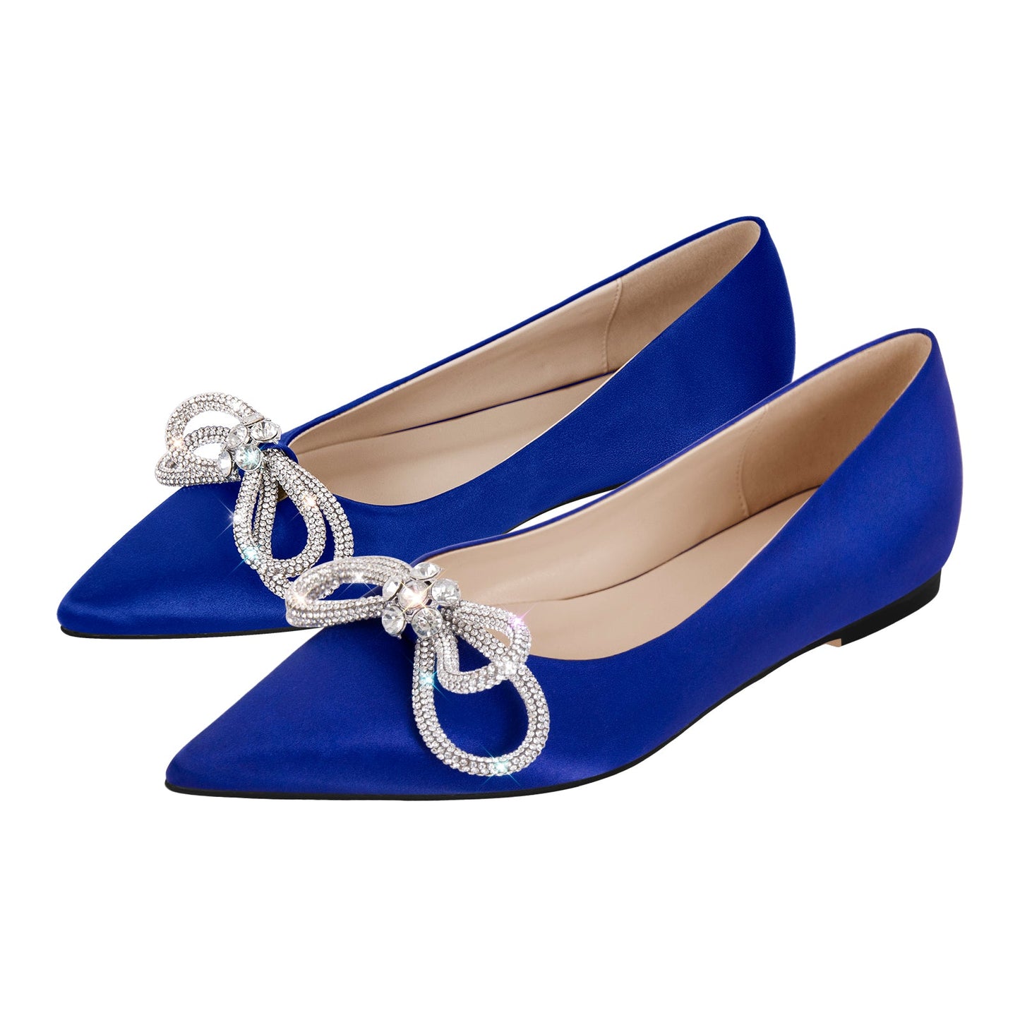 Rhinestones Bow Pointed Toe Crossdressing Flats