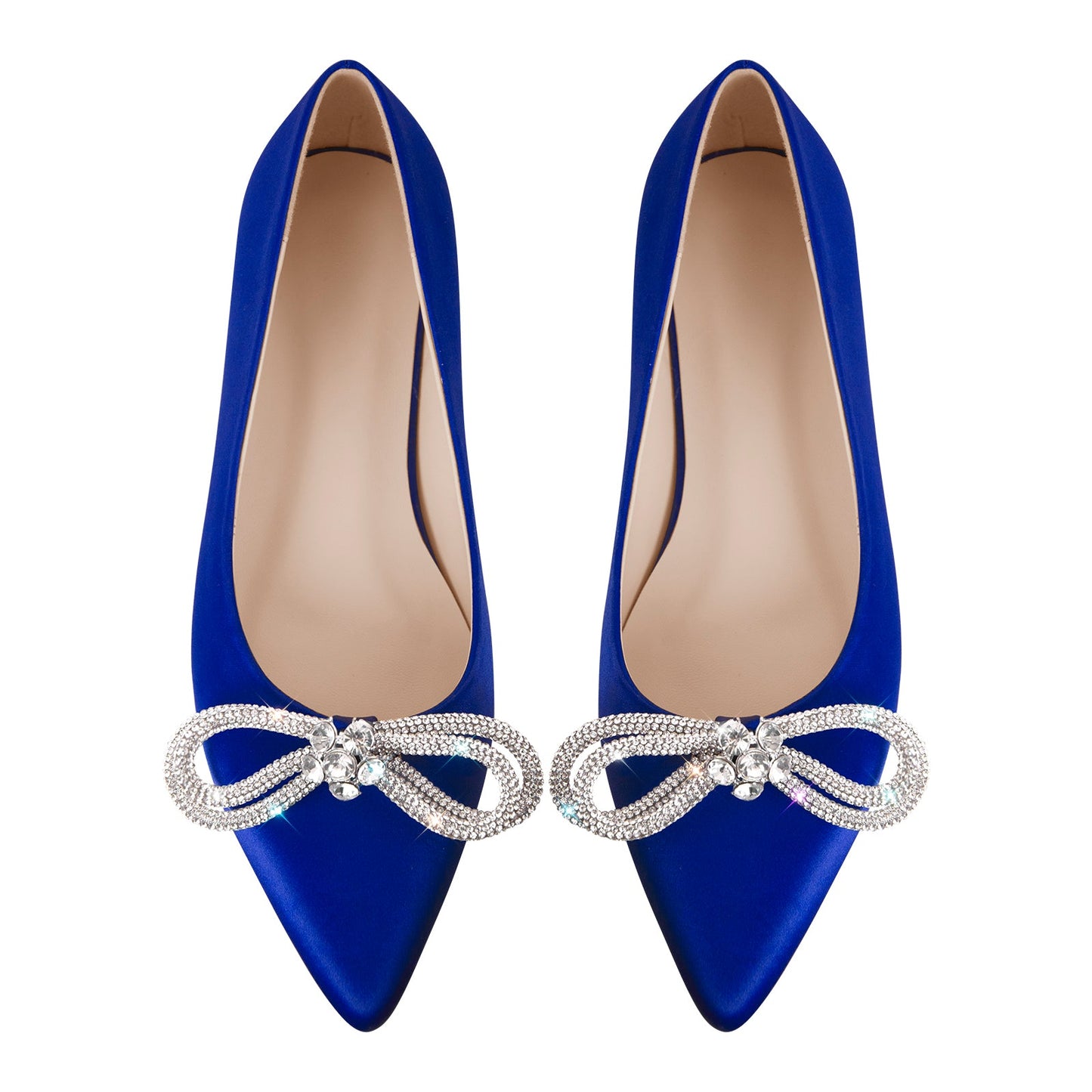 Rhinestones Bow Pointed Toe Crossdressing Flats