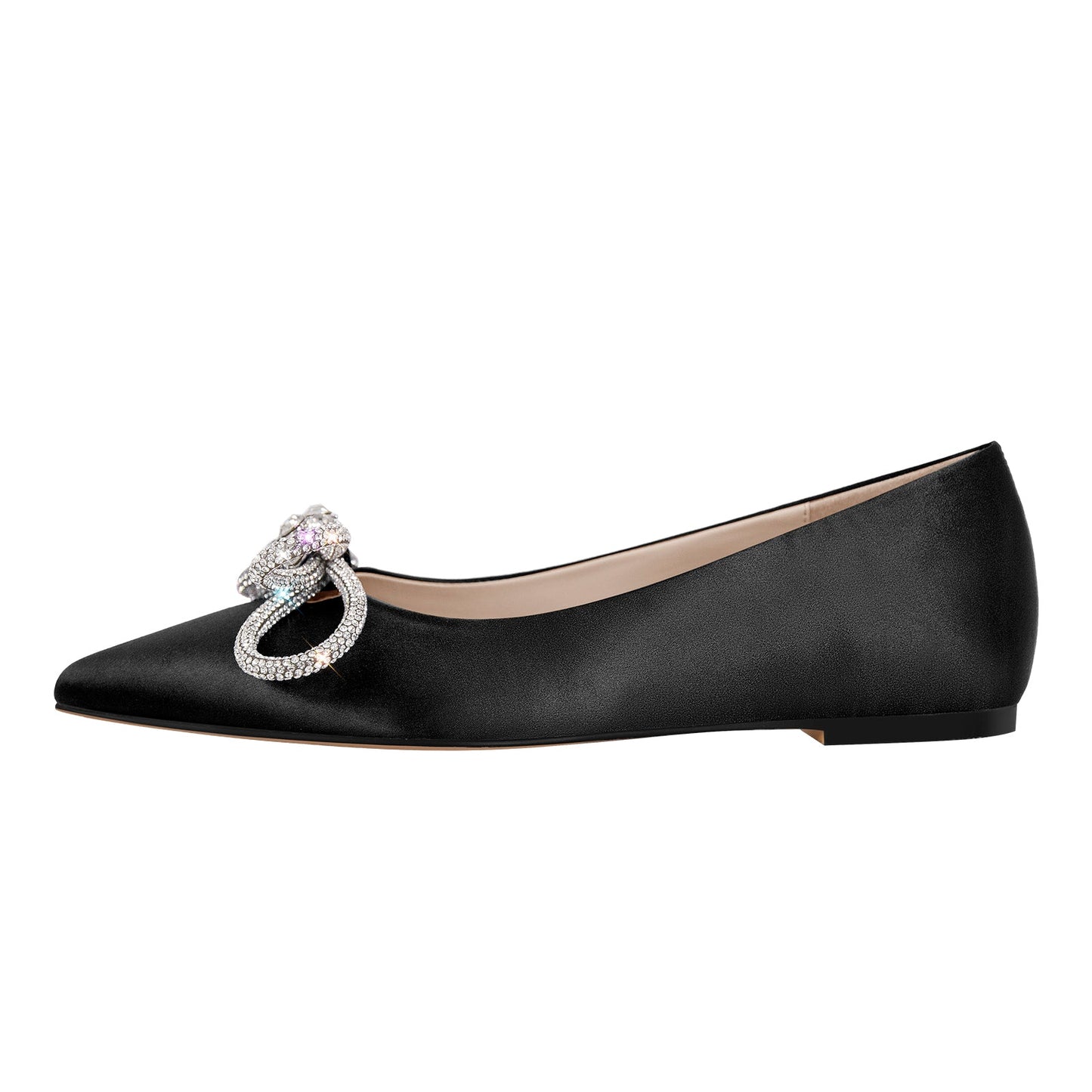 Rhinestones Bow Pointed Toe Crossdressing Flats