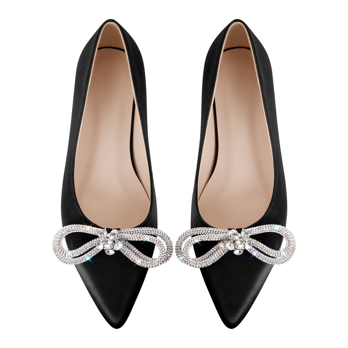Rhinestones Bow Pointed Toe Crossdressing Flats
