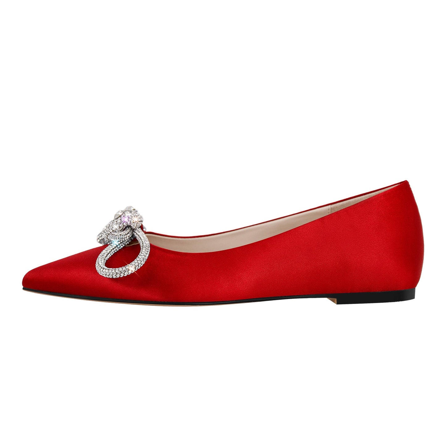 Rhinestones Bow Pointed Toe Crossdressing Flats