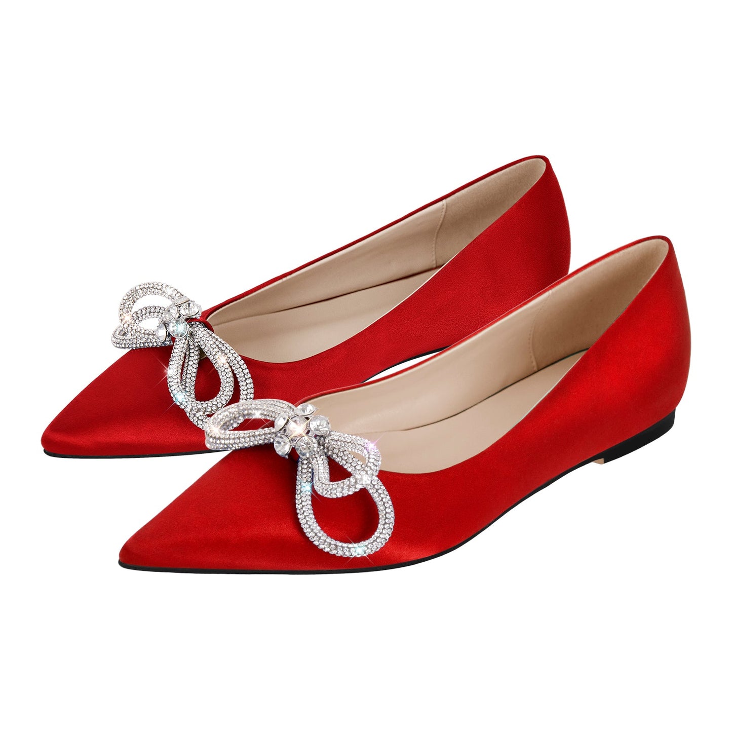 Rhinestones Bow Pointed Toe Crossdressing Flats
