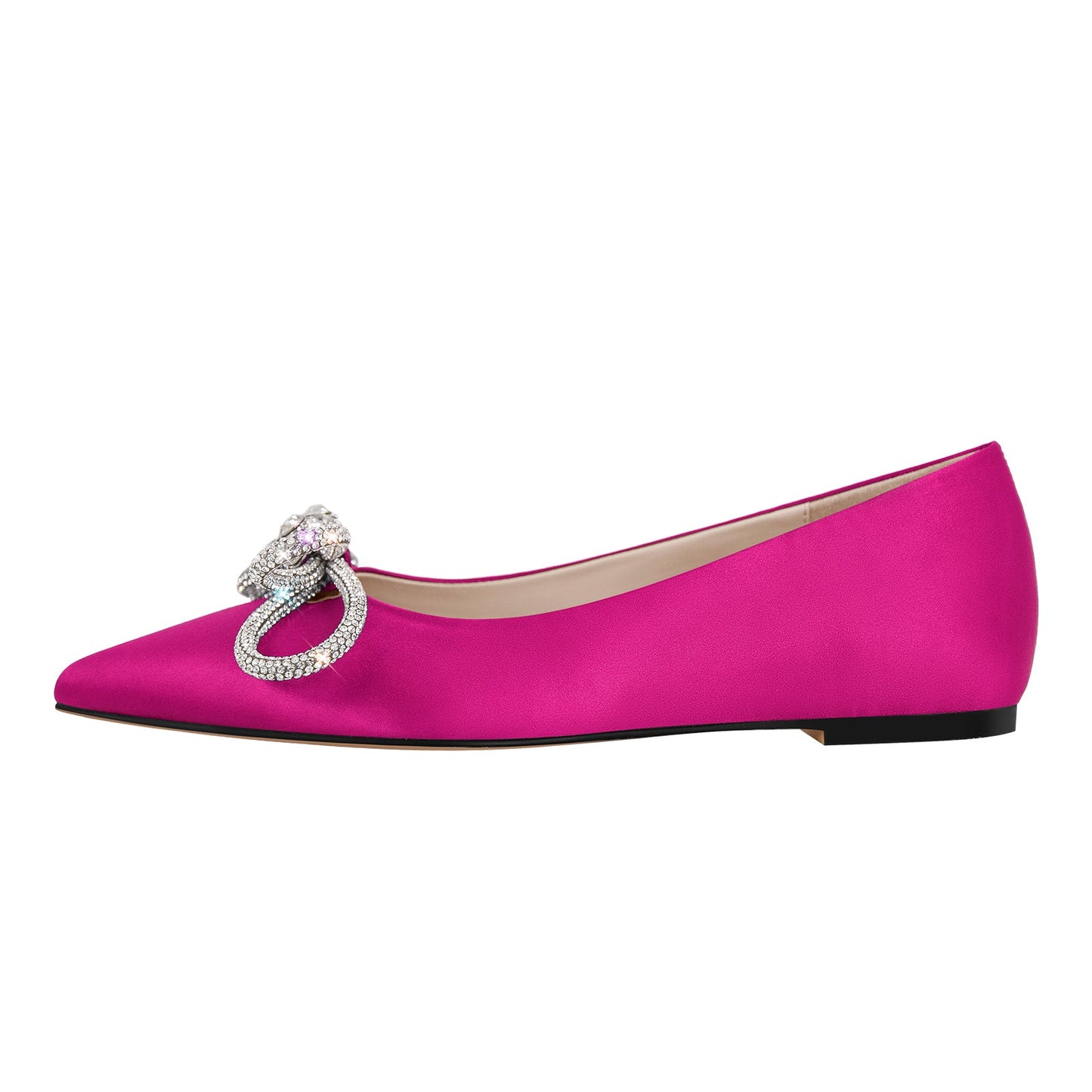 Rhinestones Bow Pointed Toe Crossdressing Flats