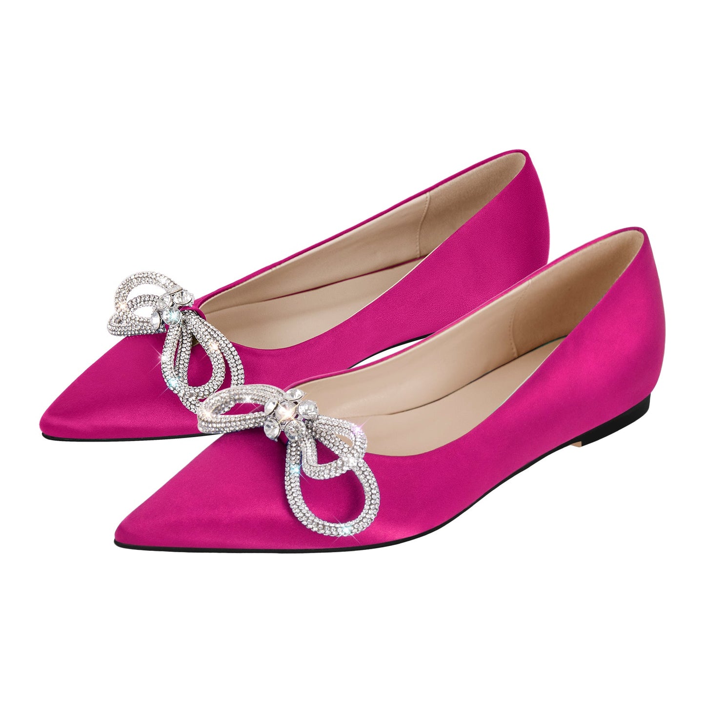 Rhinestones Bow Pointed Toe Crossdressing Flats