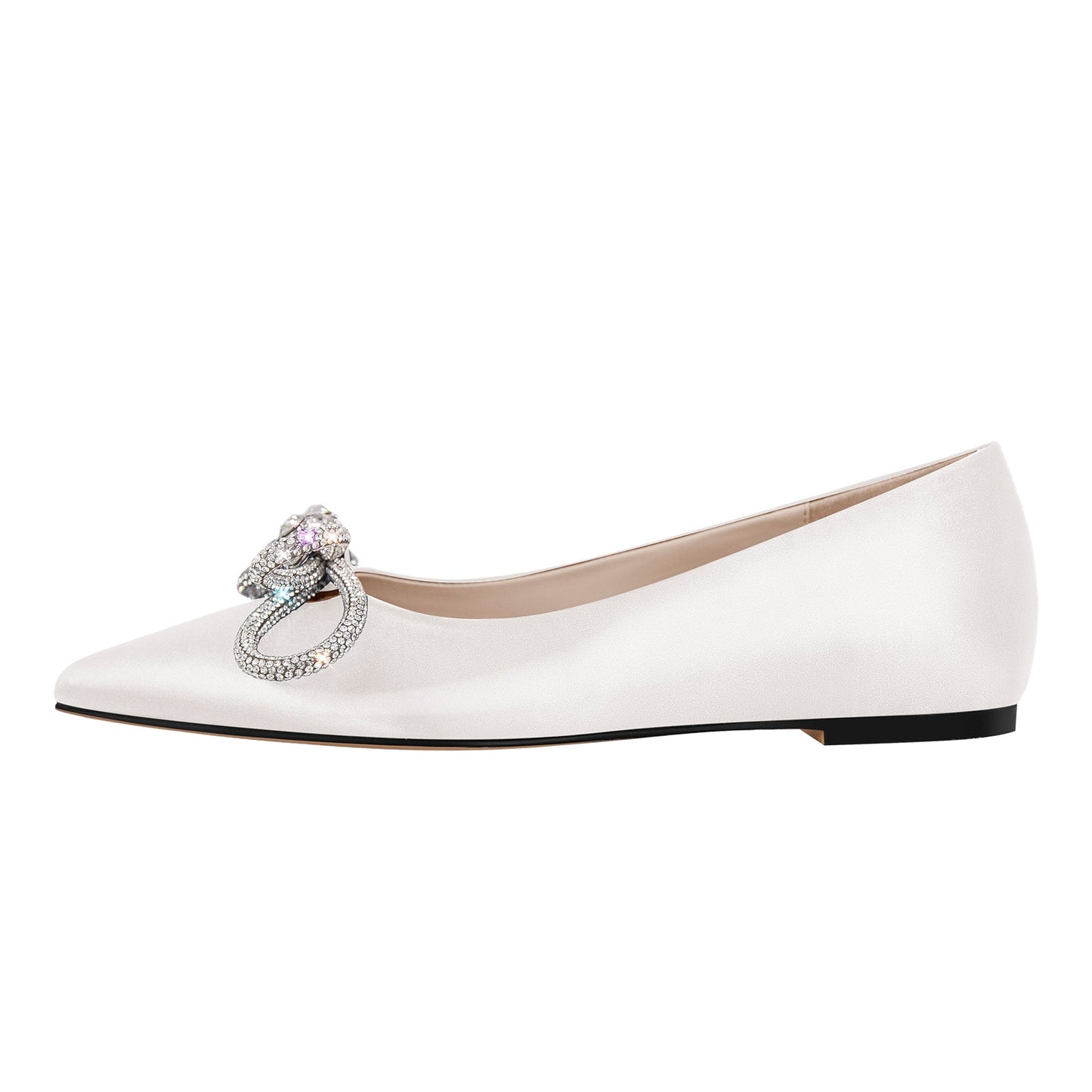 Rhinestones Bow Pointed Toe Crossdressing Flats