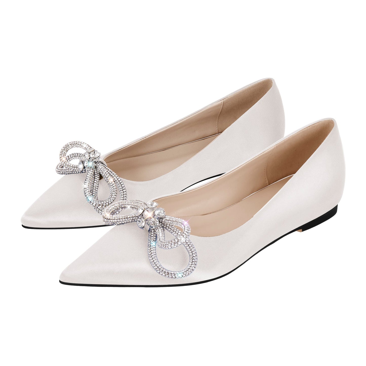 Rhinestones Bow Pointed Toe Crossdressing Flats