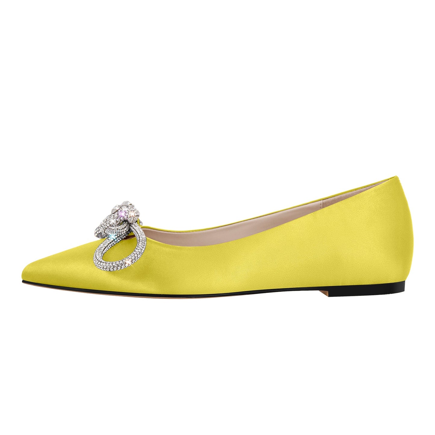 Rhinestones Bow Pointed Toe Crossdressing Flats