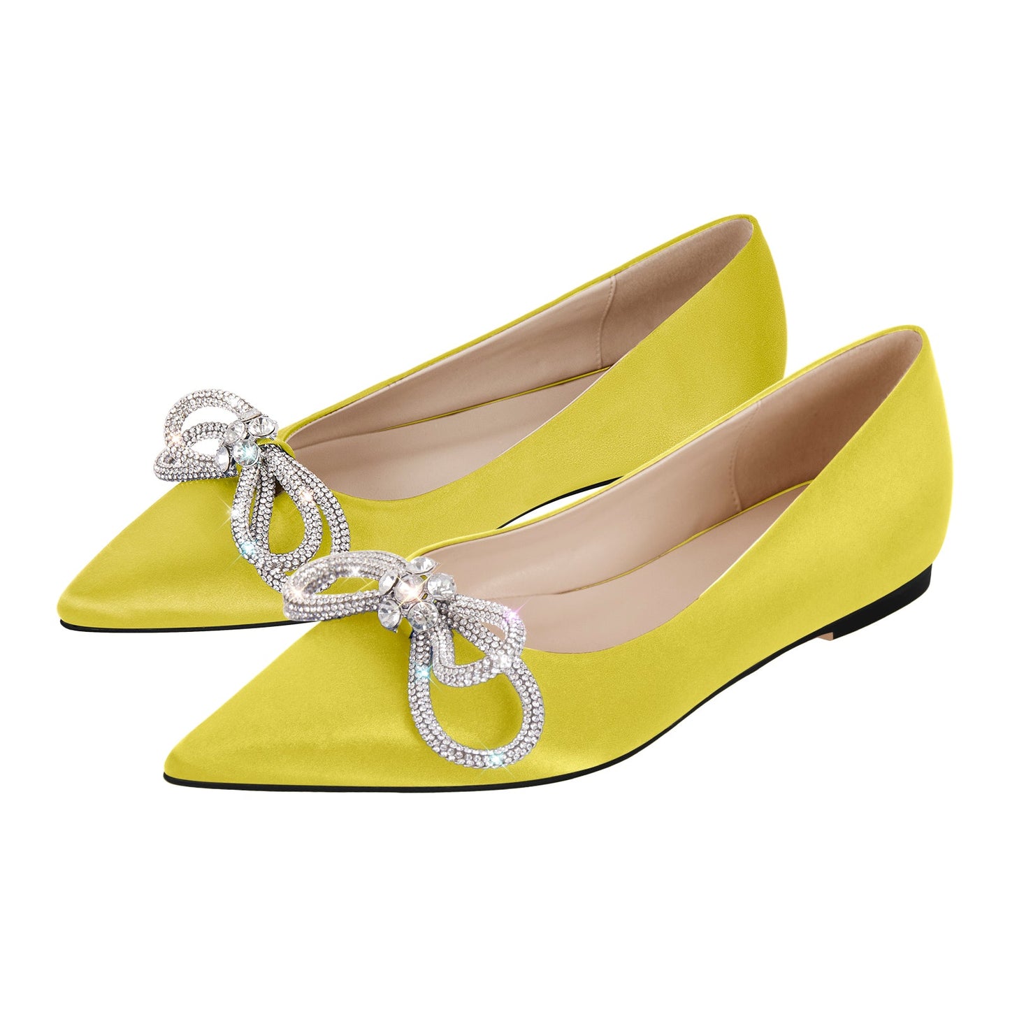 Rhinestones Bow Pointed Toe Crossdressing Flats