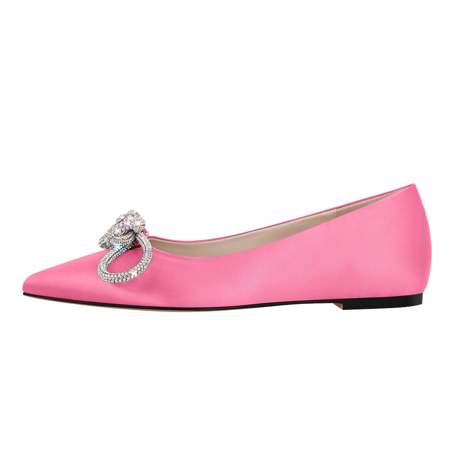 Rhinestones Bow Pointed Toe Crossdressing Flats