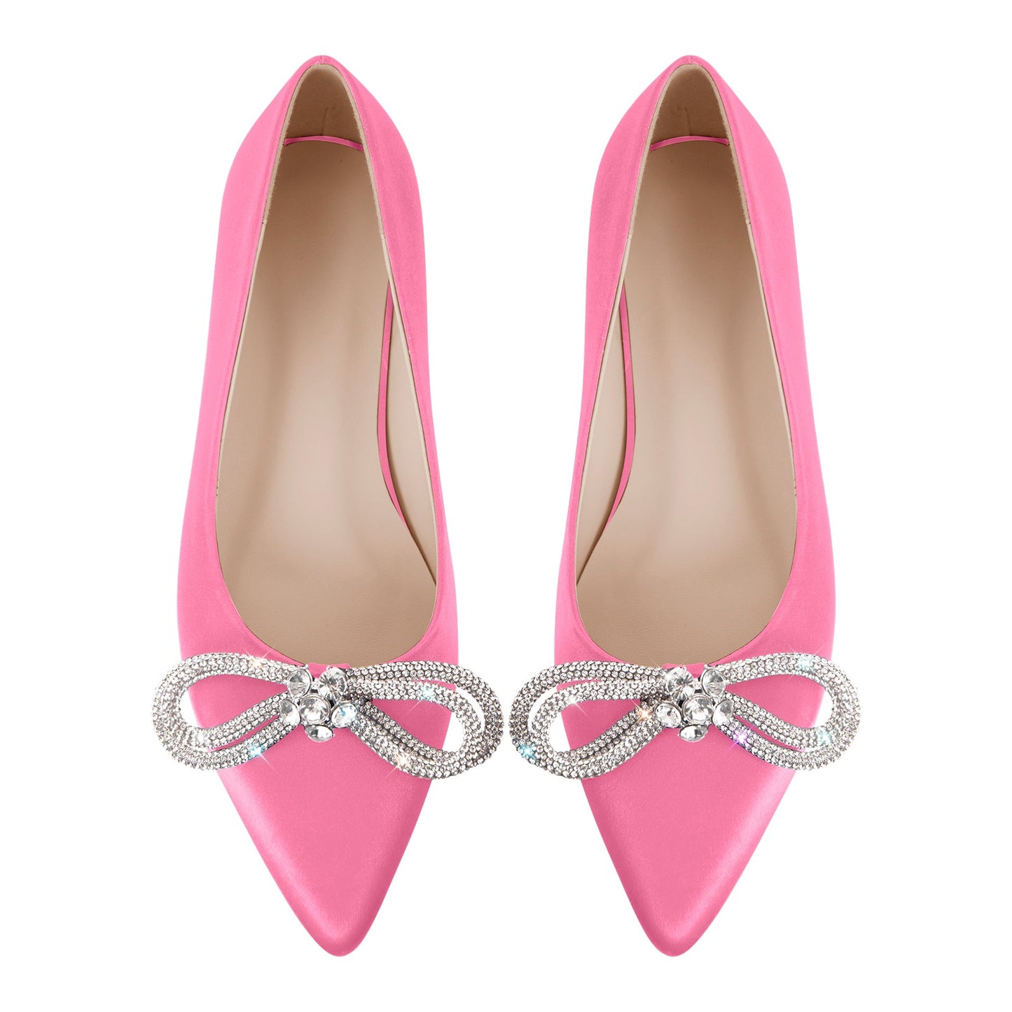 Rhinestones Bow Pointed Toe Crossdressing Flats