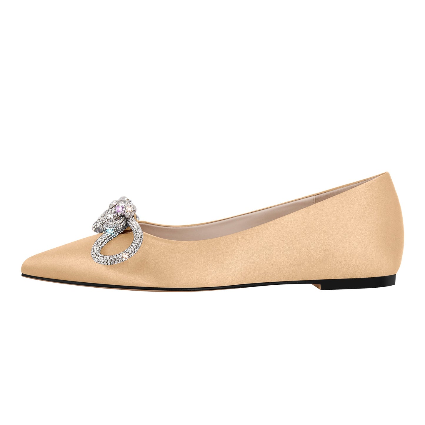 Rhinestones Bow Pointed Toe Crossdressing Flats