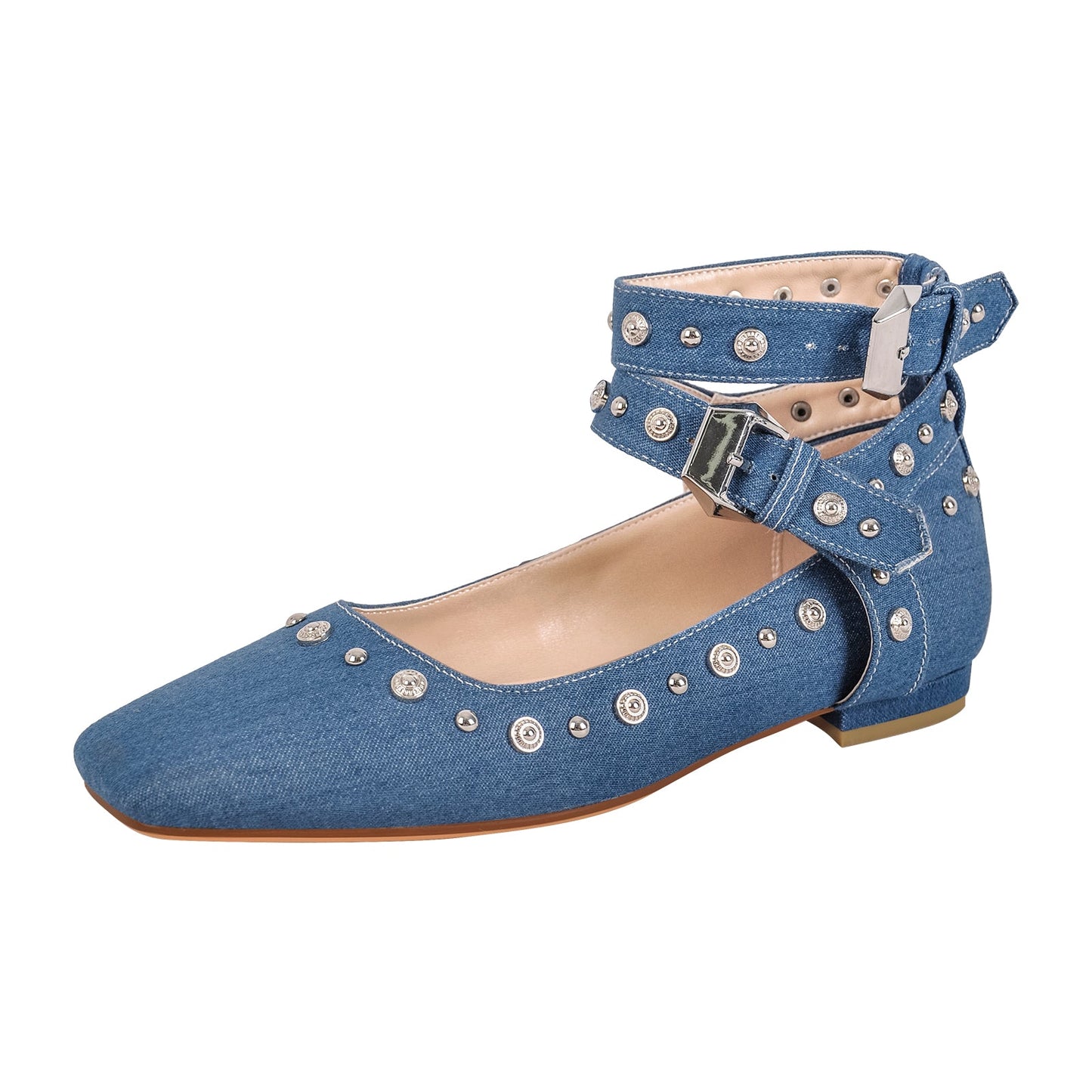Square Toe Ankle Buckle Strap Crossdressing Flats