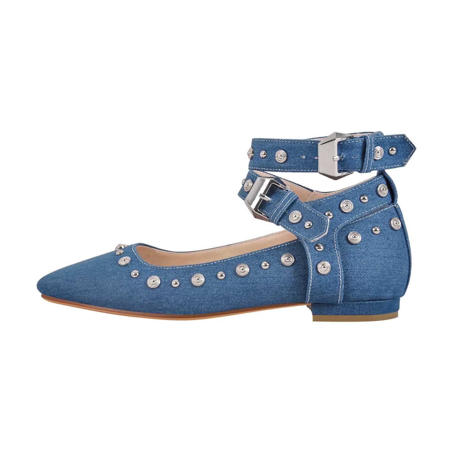 Square Toe Ankle Buckle Strap Crossdressing Flats