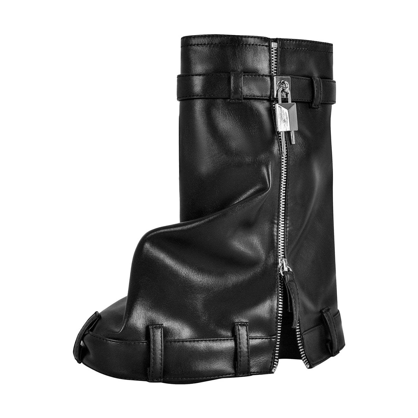 Round Toe Wedge Heel Fold Over Mid-calf Crossdressing Boots