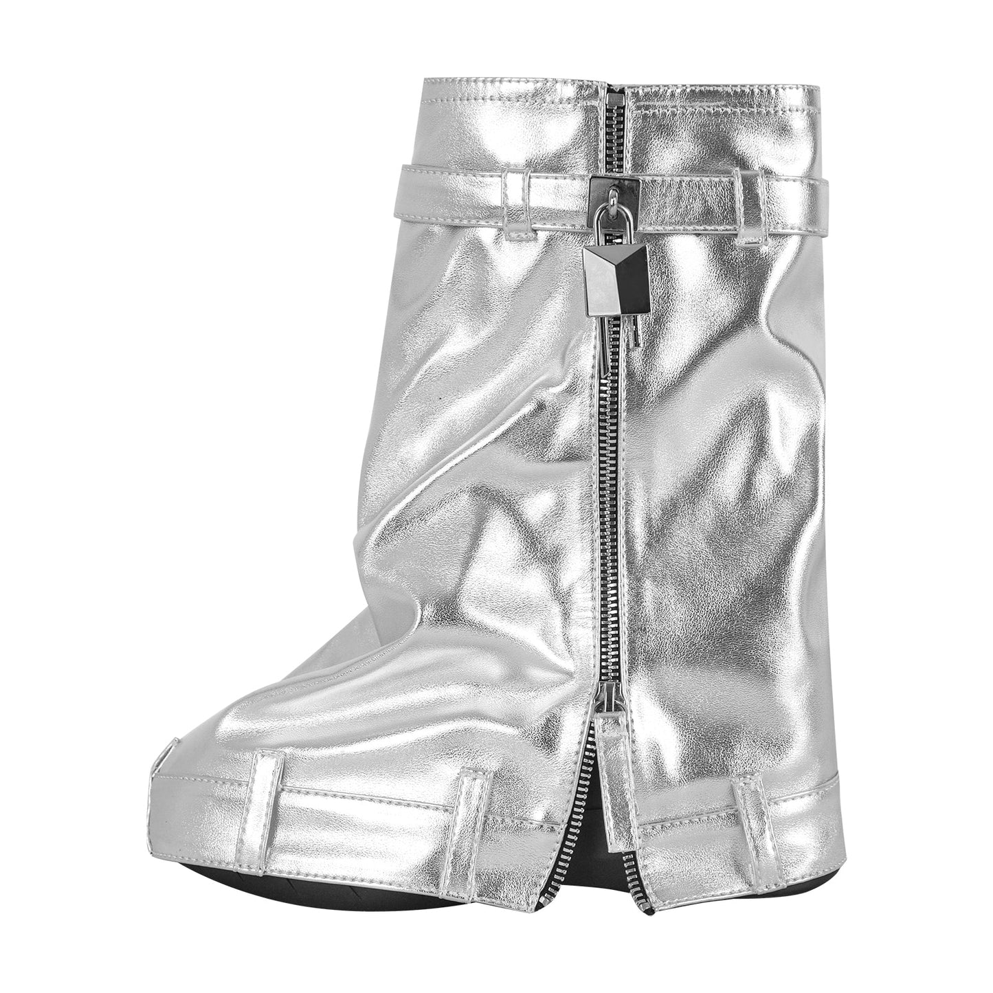 Round Toe Wedge Heel Fold Over Mid-calf Crossdressing Boots