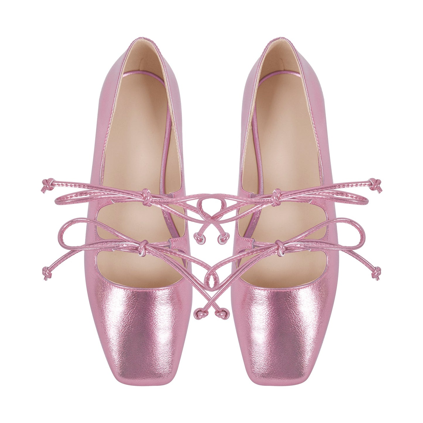 Square Toe Bow Strap Metallic Crossdressing Flats