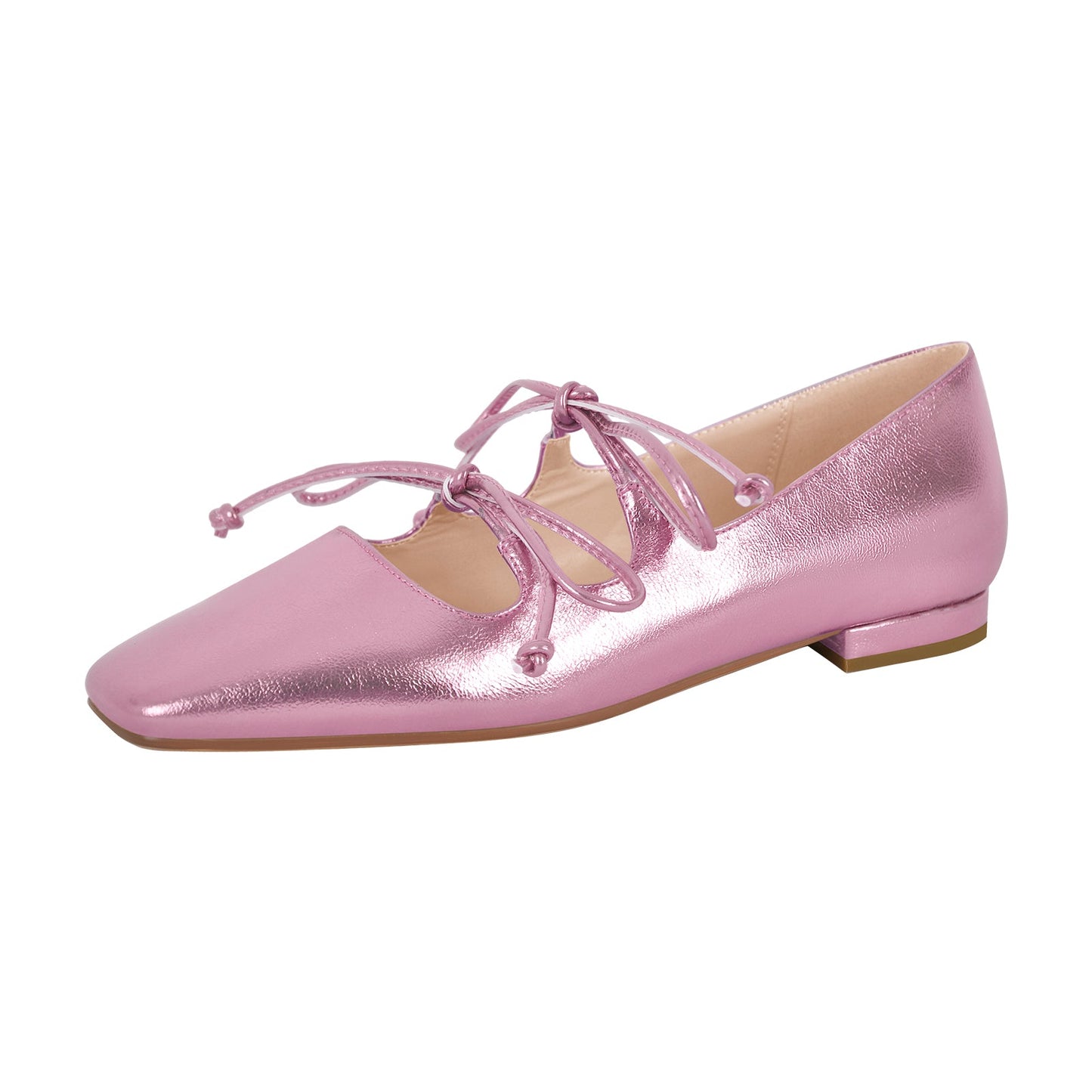 Square Toe Bow Strap Metallic Crossdressing Flats