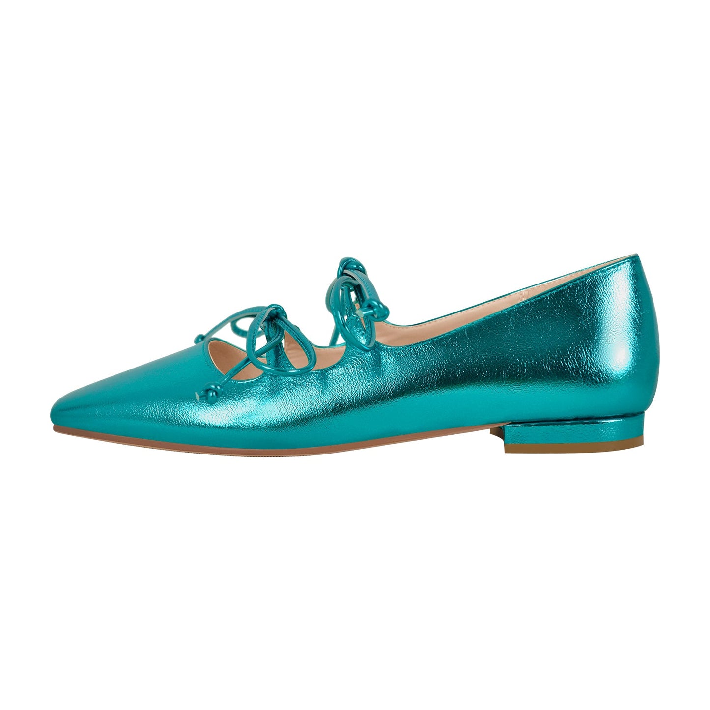 Square Toe Bow Strap Metallic Crossdressing Flats
