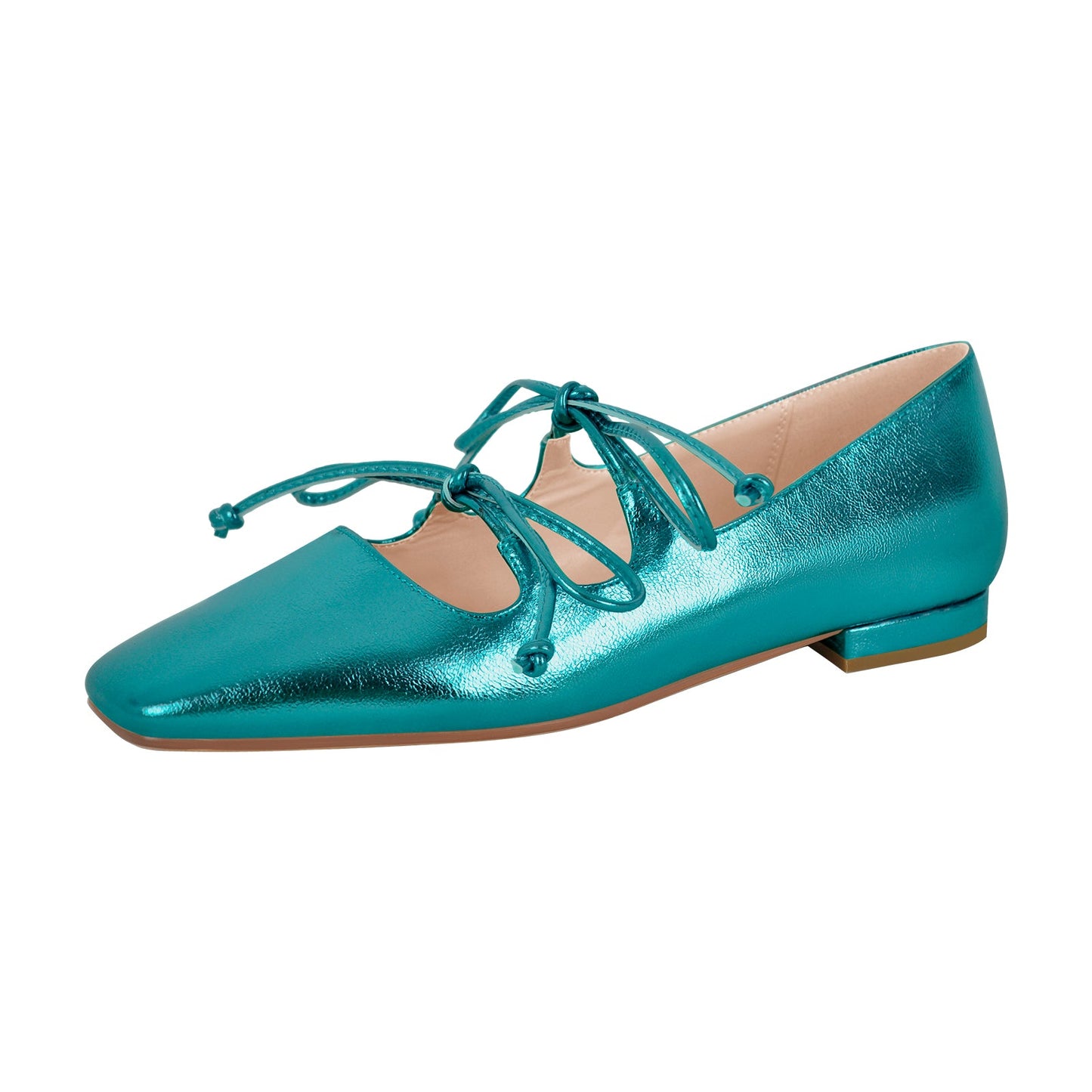 Square Toe Bow Strap Metallic Crossdressing Flats
