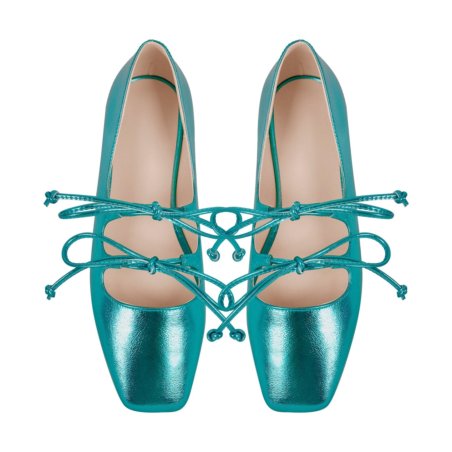 Square Toe Bow Strap Metallic Crossdressing Flats