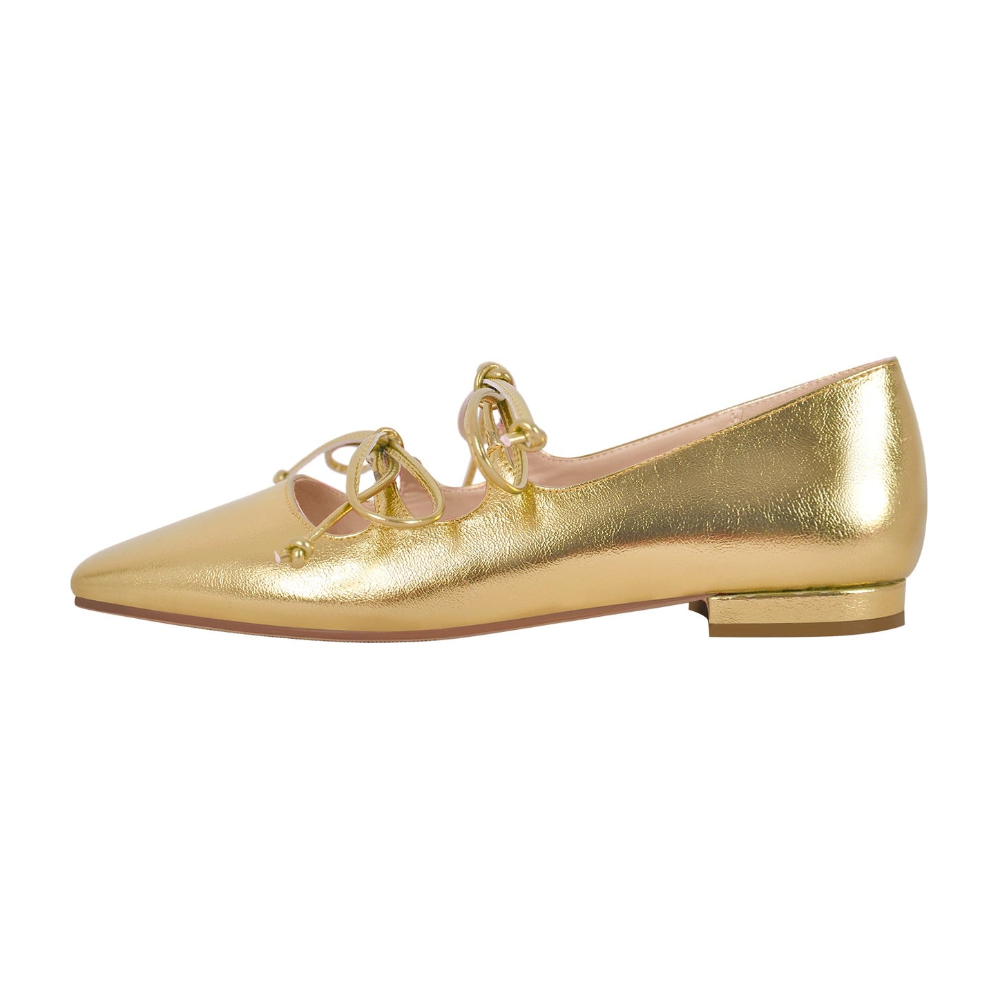 Square Toe Bow Strap Metallic Crossdressing Flats