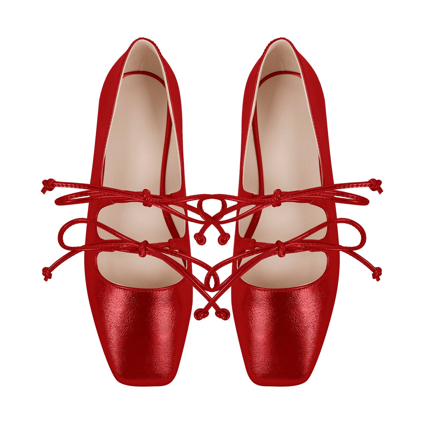 Square Toe Bow Strap Metallic Crossdressing Flats