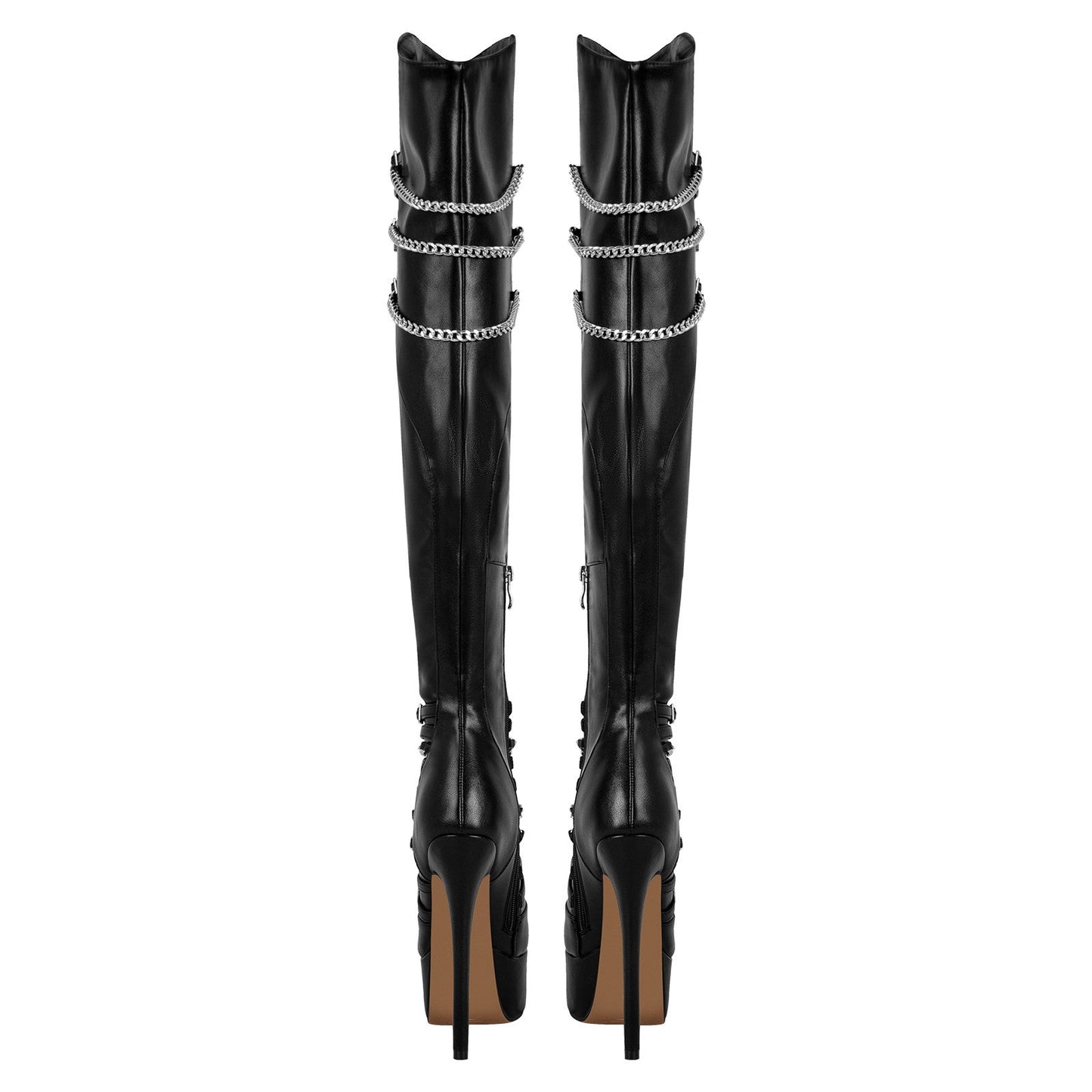 Chain Round Toe Platform Stilettos Over The Knee Crossdressing Boots