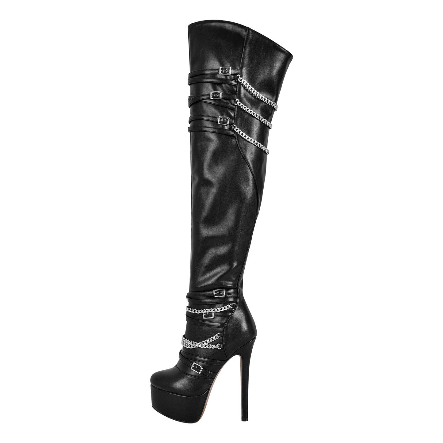 Chain Round Toe Platform Stilettos Over The Knee Crossdressing Boots