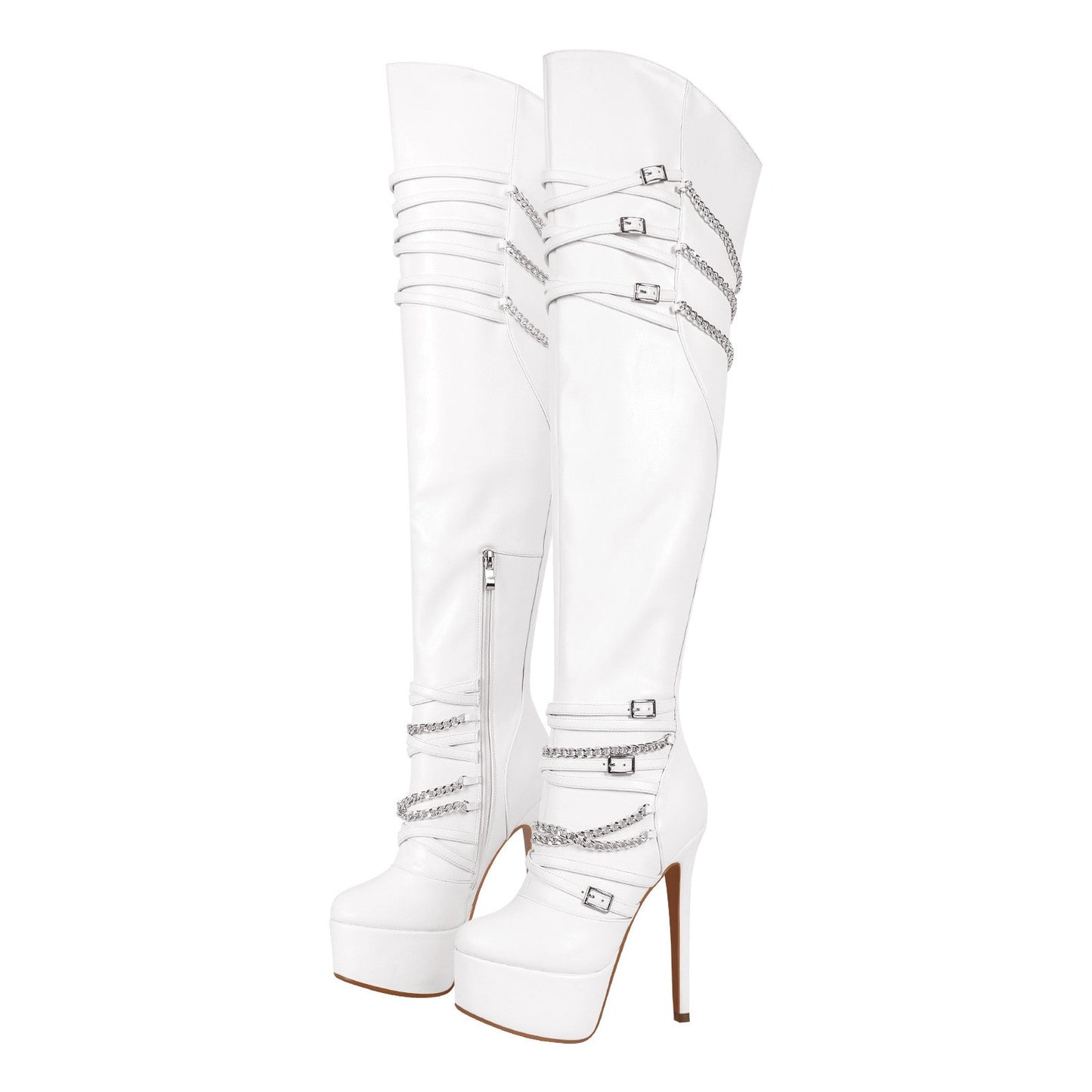 Chain Round Toe Platform Stilettos Over The Knee Crossdressing Boots