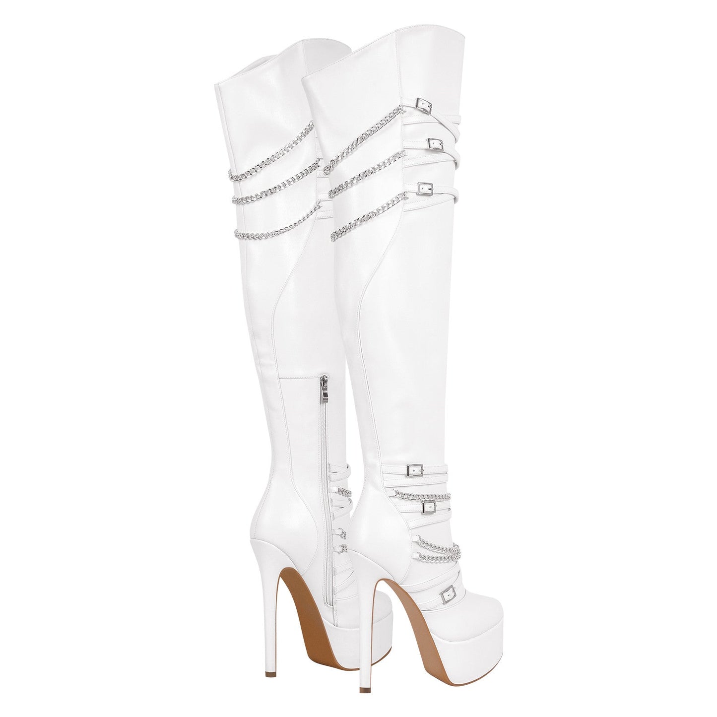 Chain Round Toe Platform Stilettos Over The Knee Crossdressing Boots