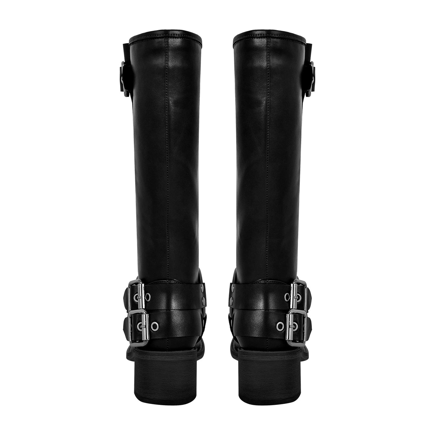 Square Toe Buckle Knee High Western Boots