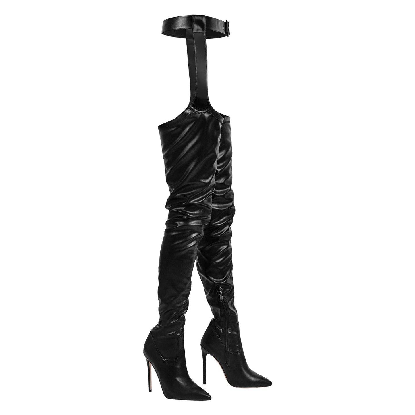 Black Pleated Stiletto Heeled Pant Crossdressing Boots