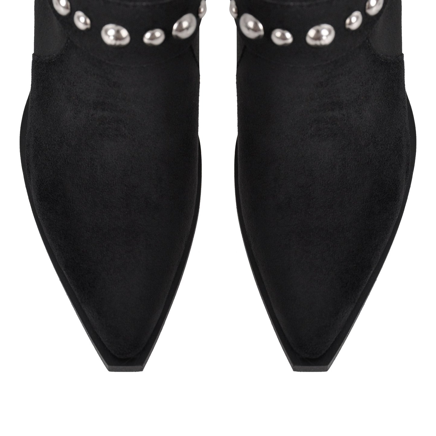 Pointed Toe Rivet Belt Pleated Knee High Boots