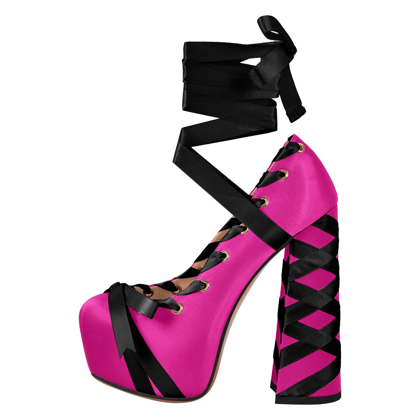 Bow Lolita Platform Lace-up Chunky Heel Pumps