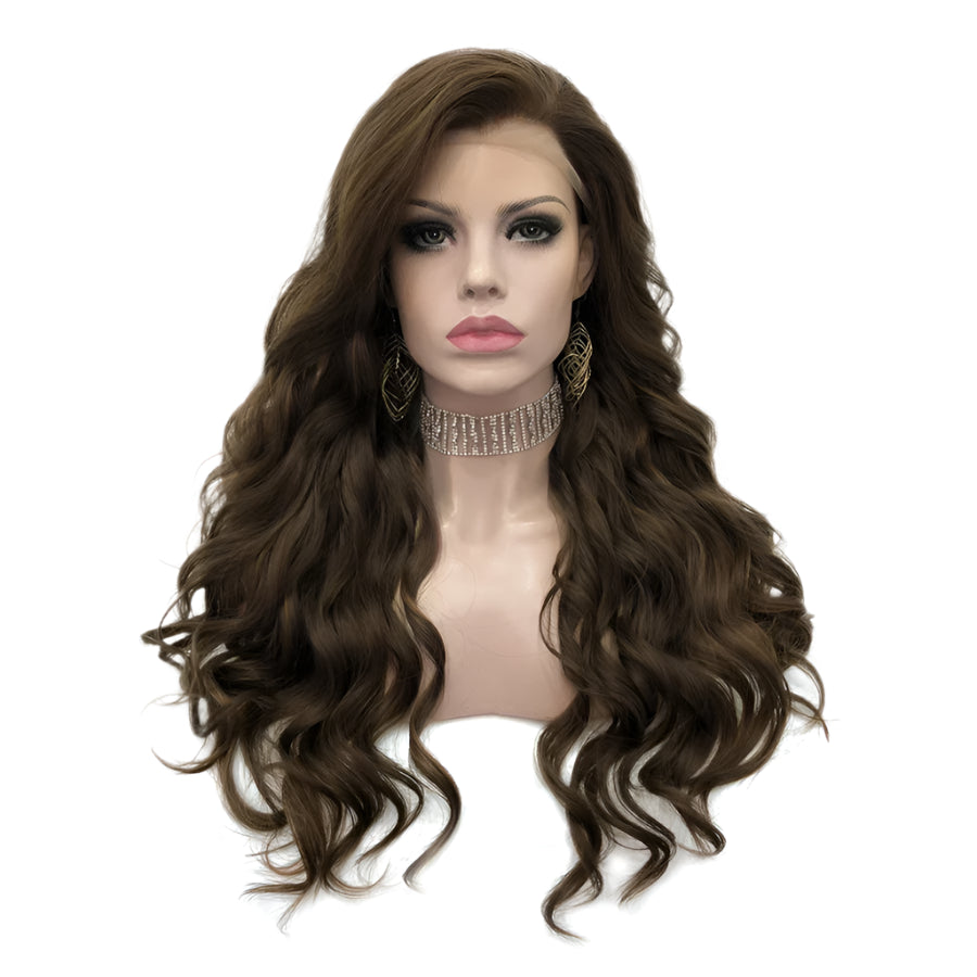 Brown Wig Deep Wave Synthetic Lace Front Crossdressing Wig