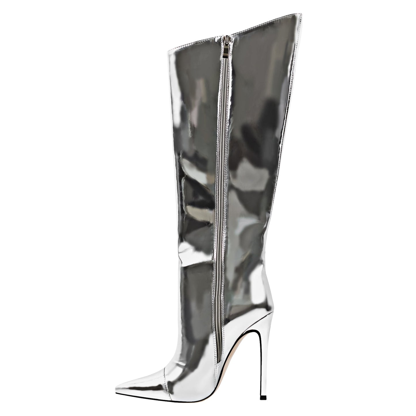 Metallic Leather Stiletto Knee High Crossdressing Boots