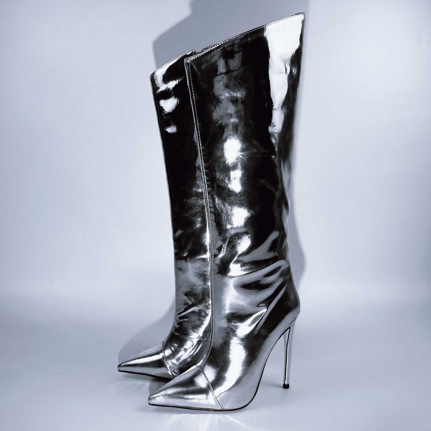 Metallic Leather Stiletto Knee High Crossdressing Boots