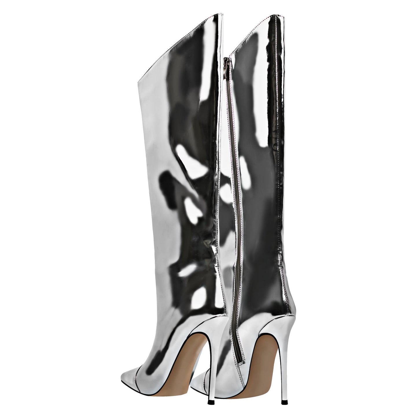 Metallic Leather Stiletto Knee High Crossdressing Boots