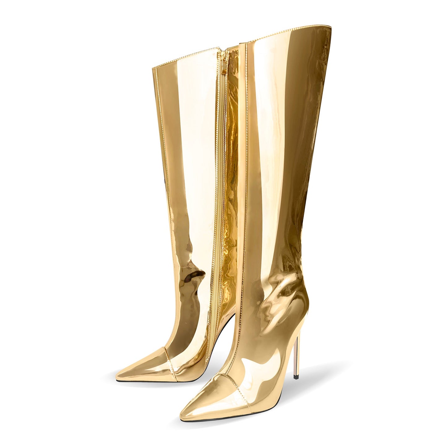Metallic Leather Stiletto Knee High Crossdressing Boots