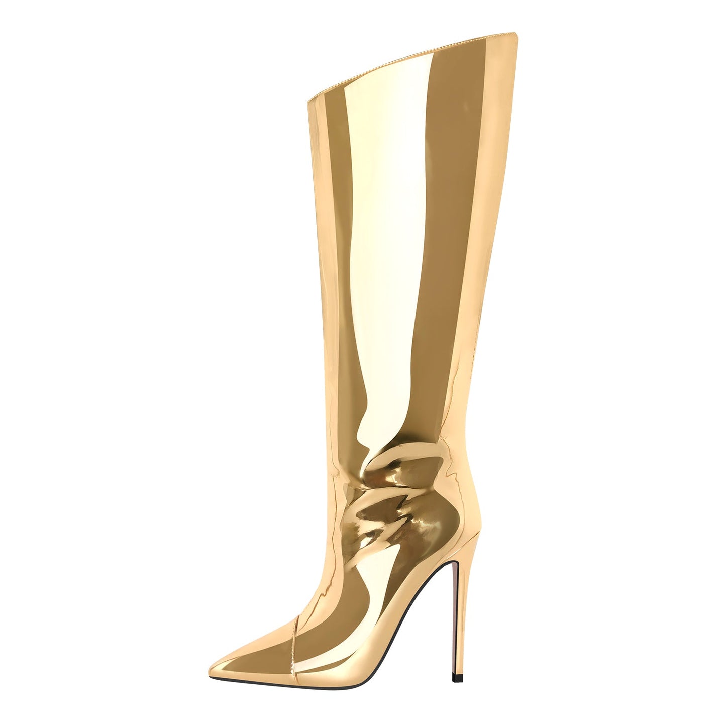 Metallic Leather Stiletto Knee High Crossdressing Boots
