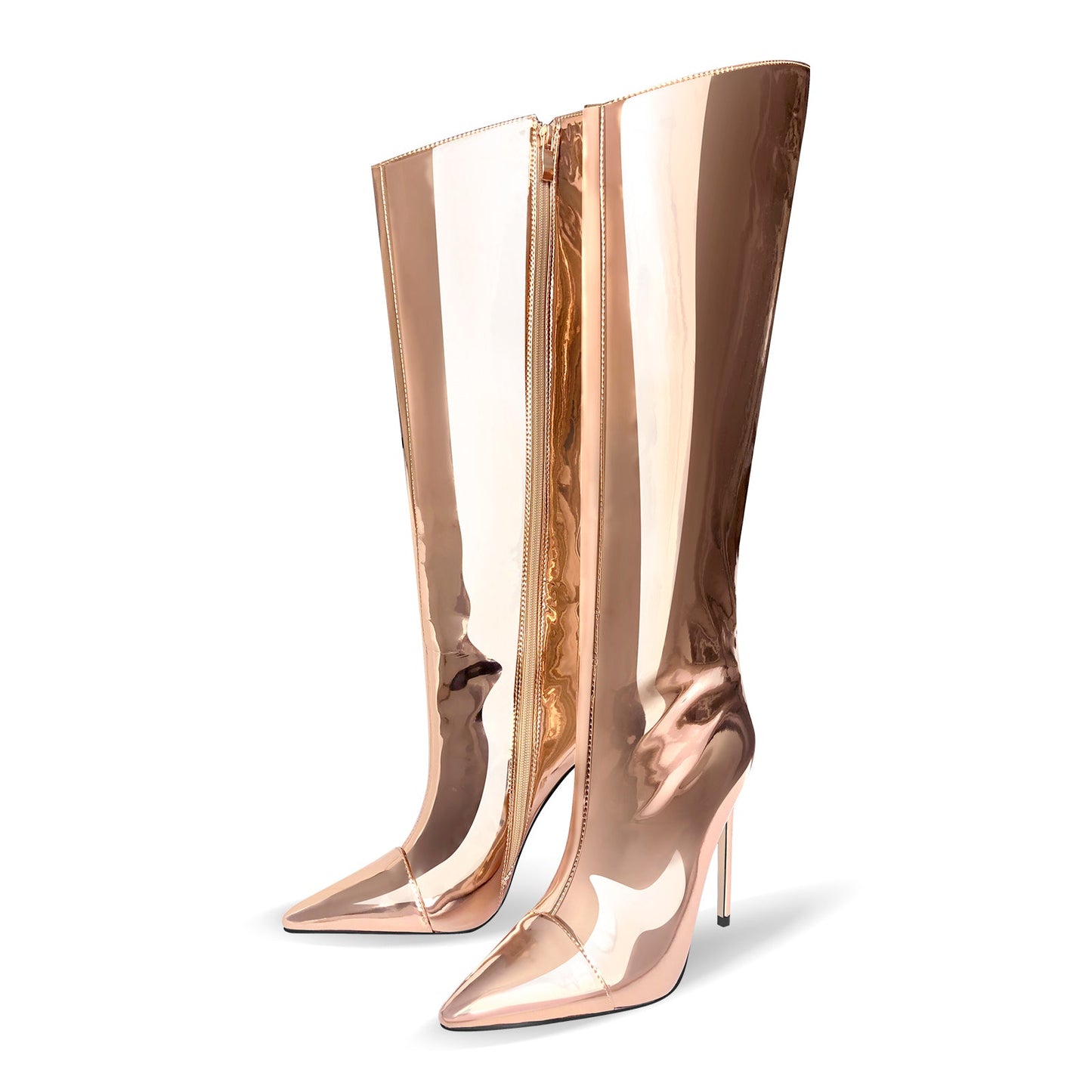 Metallic Leather Stiletto Knee High Crossdressing Boots