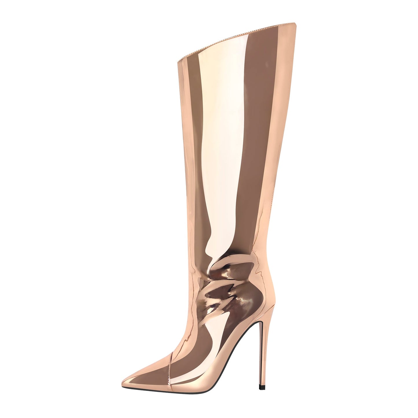Metallic Leather Stiletto Knee High Crossdressing Boots