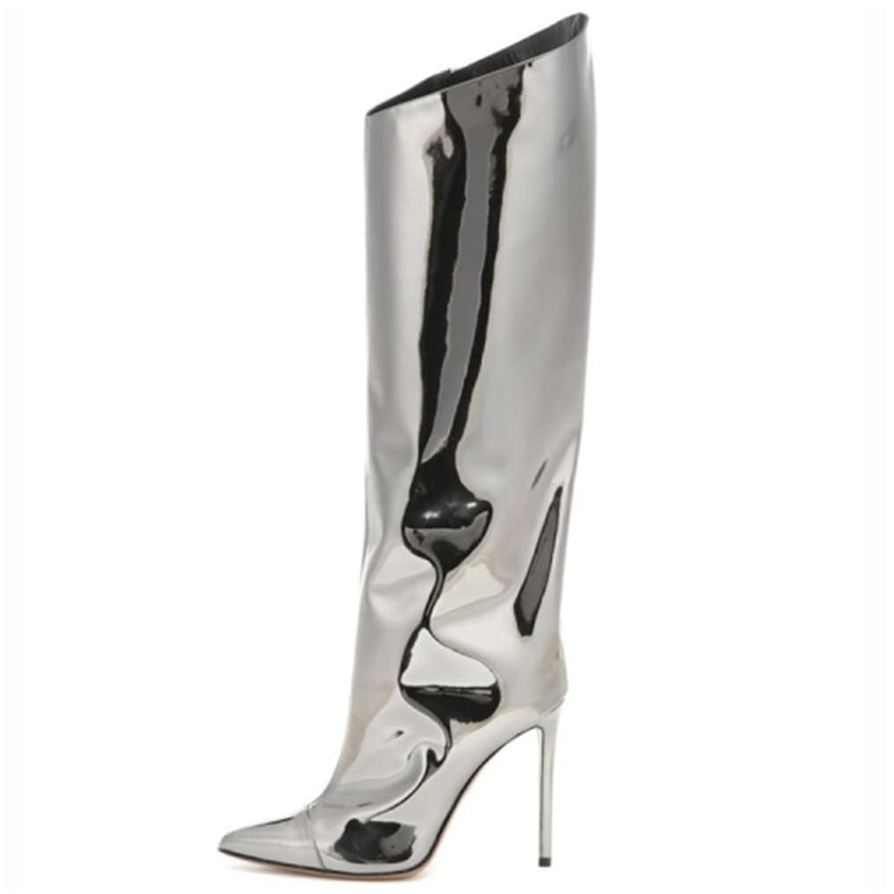 Metallic Leather Stiletto Knee High Crossdressing Boots