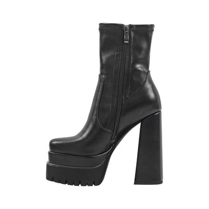 Double Platform Block Heel Ankle Crossdressing Boots